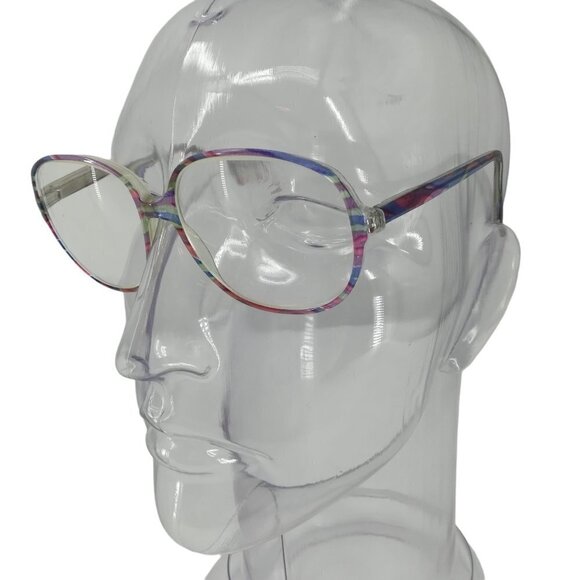 Vintage 80s Oversized Eyeglasses Eyeglass Frames Rainbow Abstract Pastel Pink - Picture 3 of 10
